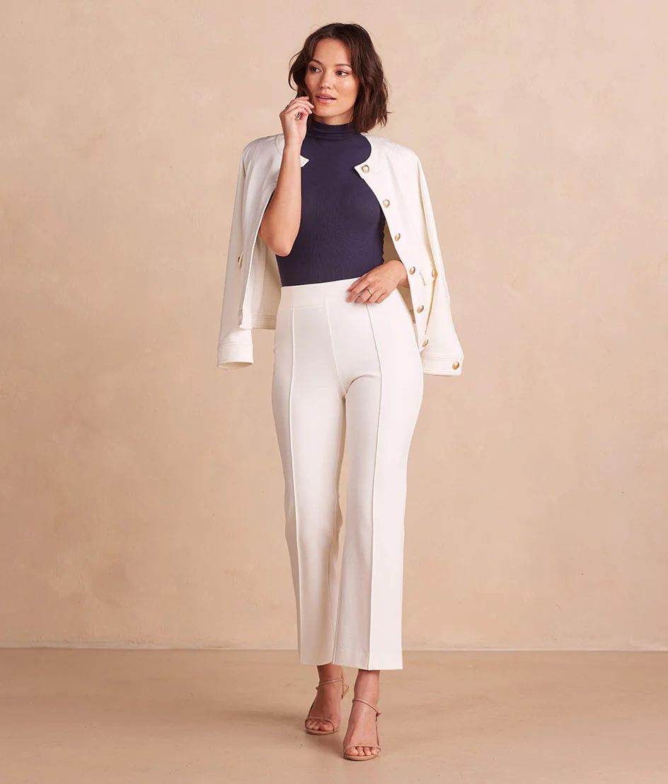 The Icon Ponte Pintuck Trouser Pant - White Sand