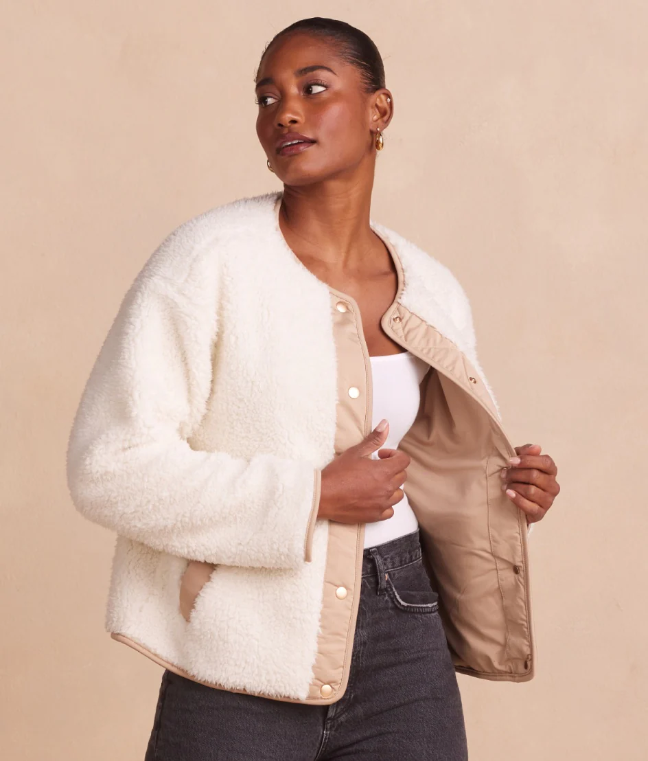 The High Pile Short Sherpa Jacket - White Sand & Moonlight