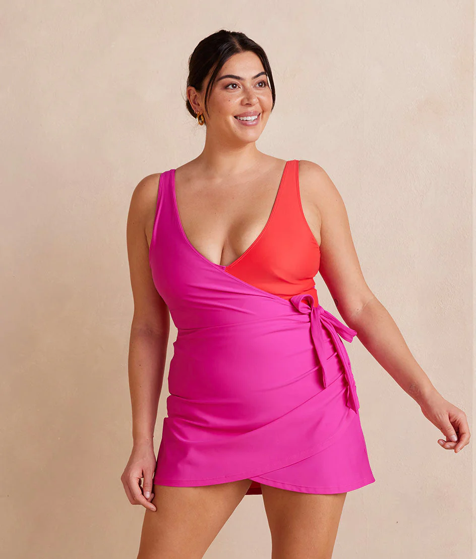 The Ruched Swim Skirt - Hibiscus