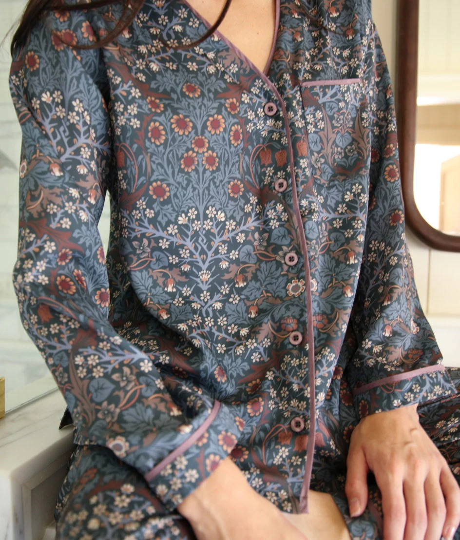 The Silky Luxe Pajama Set - Blackthorn in Dark Indigo