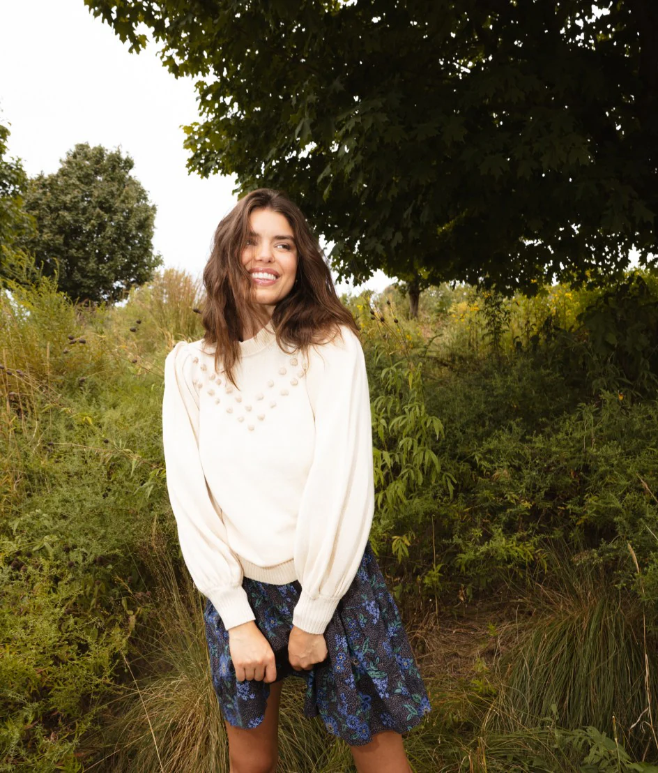 The Year-Round Balloon Sleeve Pompom Sweater - Dune