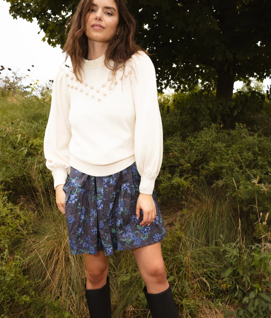 The Year-Round Balloon Sleeve Pompom Sweater - Dune