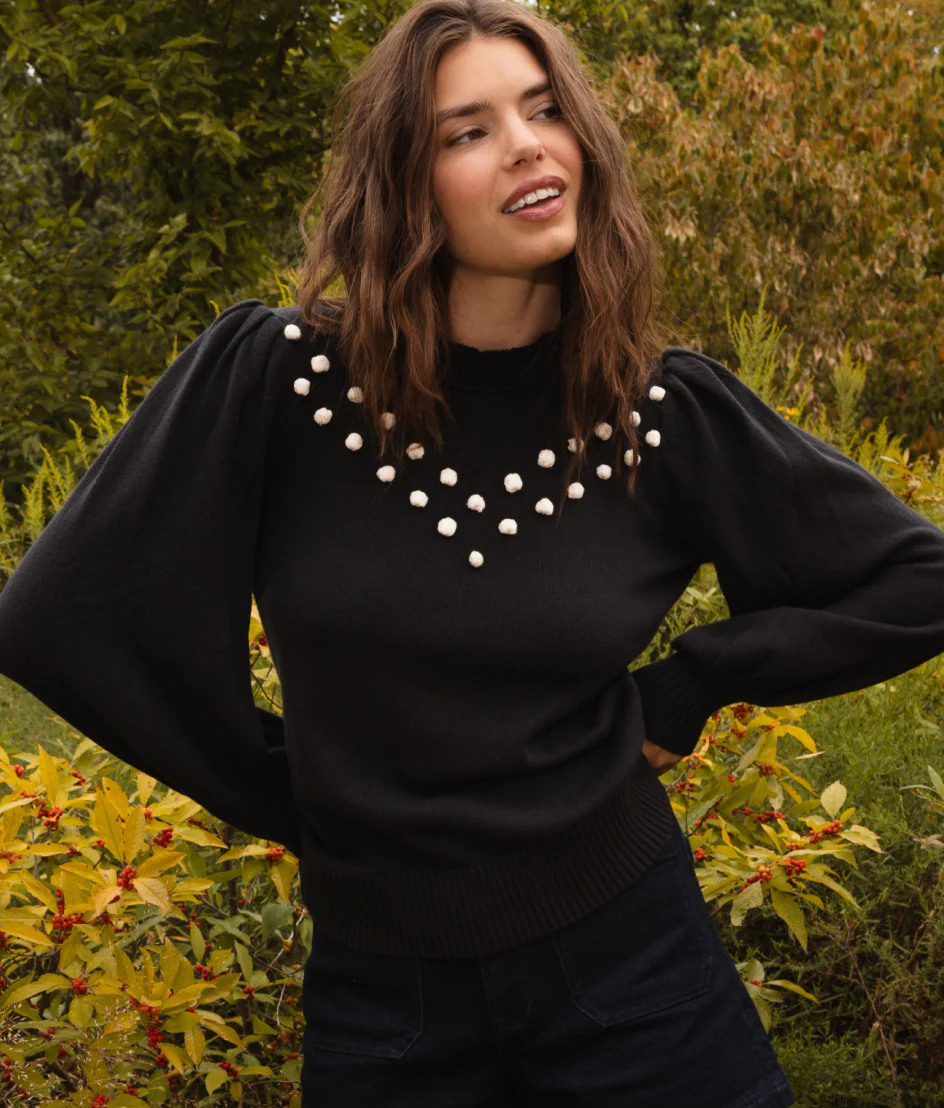 The Year-Round Balloon Sleeve Pompom Sweater - Sea Urchin