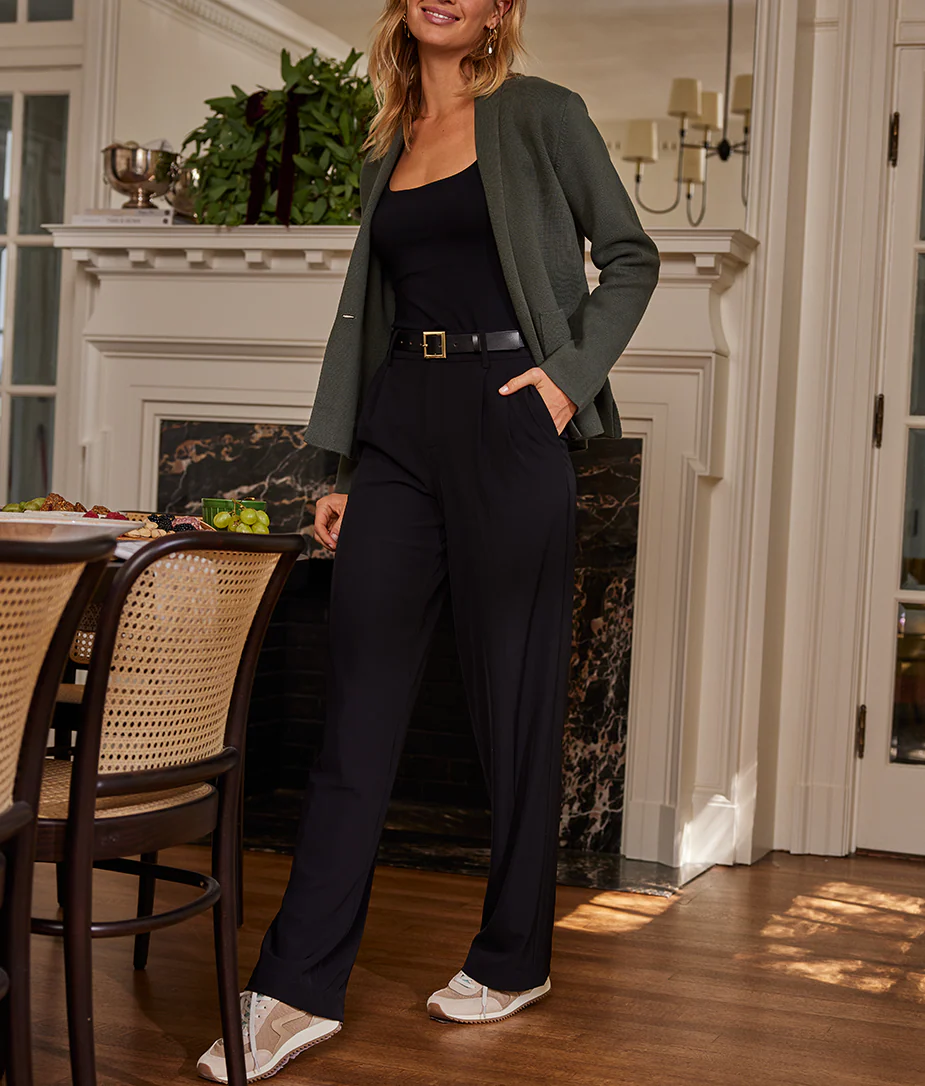 The Classic Pleat Straight Leg Trouser Pant - Sea Urchin