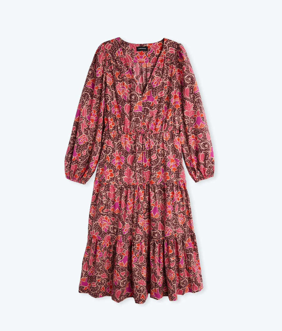 The Countryside Poplin Button Down Midi Dress - Vineyard Blooms in Pinot