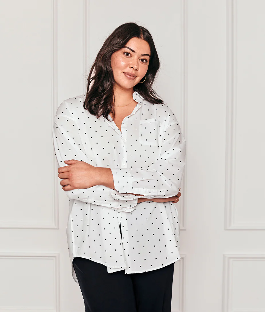 The Perfect Boyfriend Shirt - White Sand & Sea Urchin Pin Dot