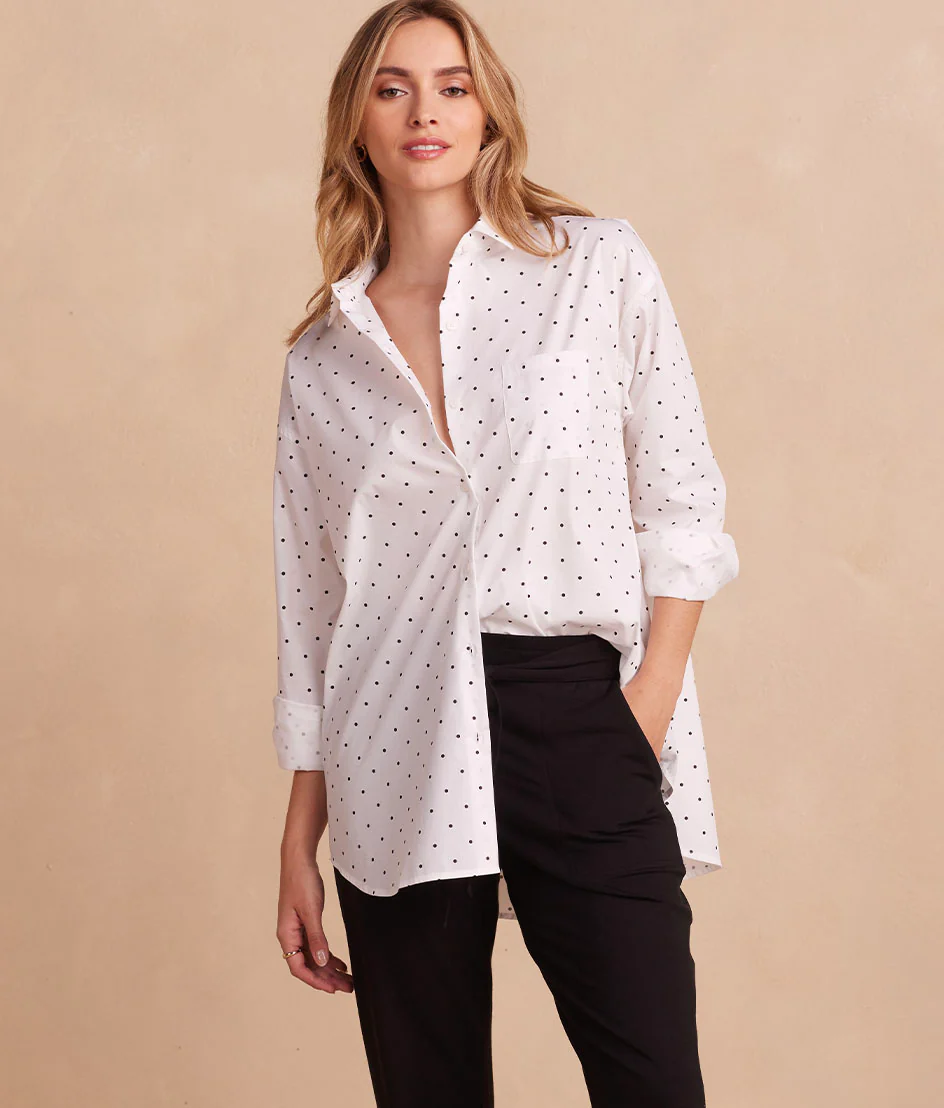 The Perfect Boyfriend Shirt - White Sand & Sea Urchin Pin Dot
