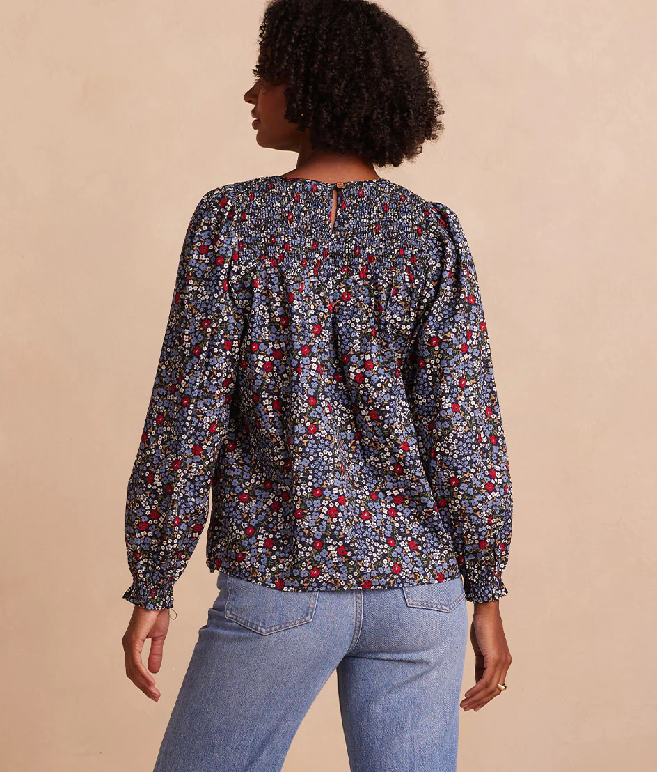 The Perfect Smocked Cotton Top - Outbloom in Midnight