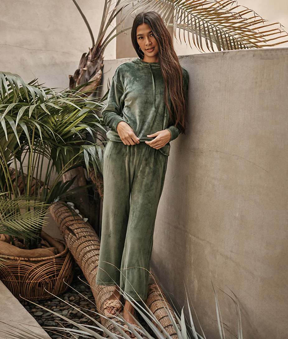 The Plush Velour Lounge Pant - Olive