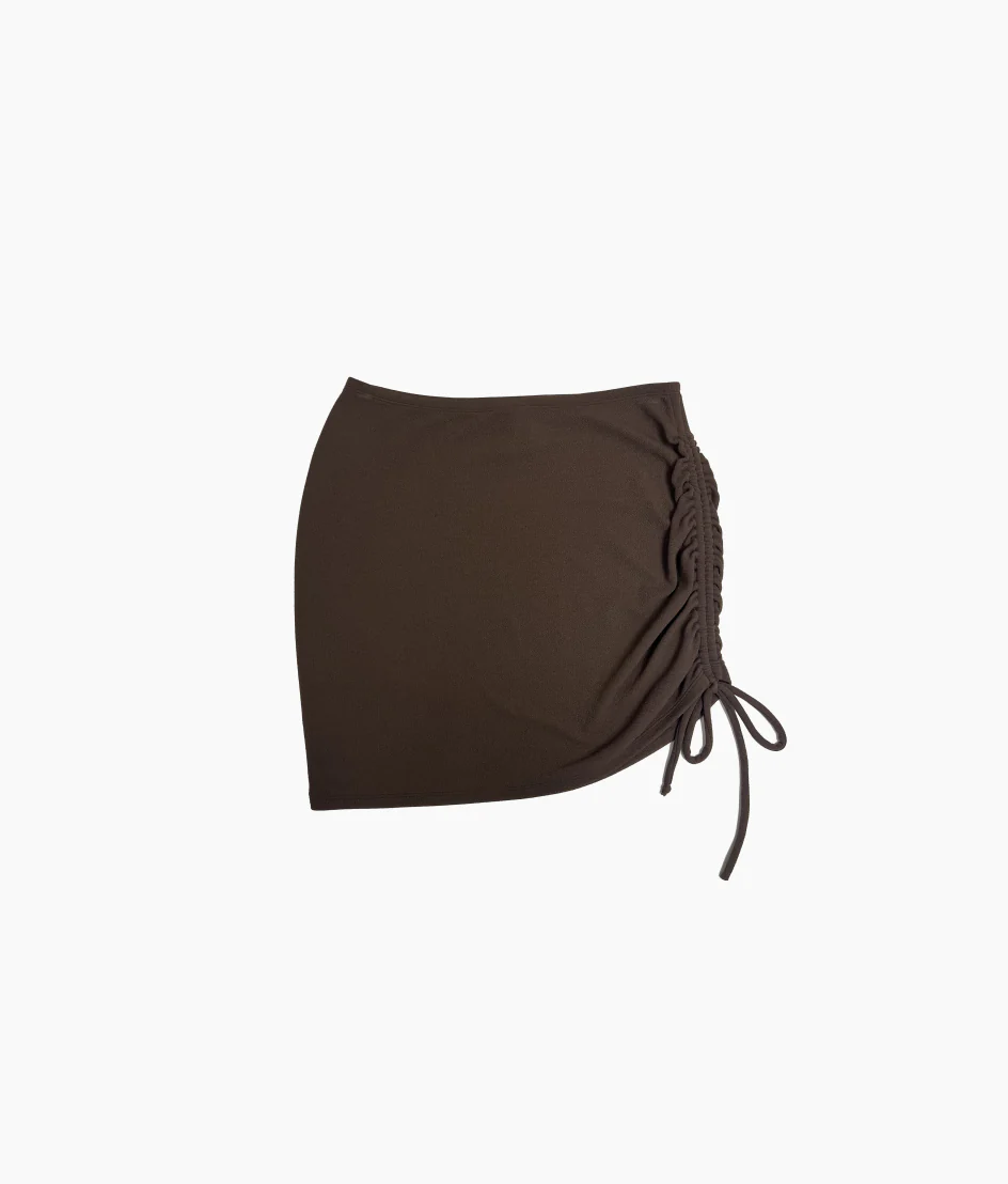 The LuxeCrinkle Side Cinch Swim Skirt - Mocha
