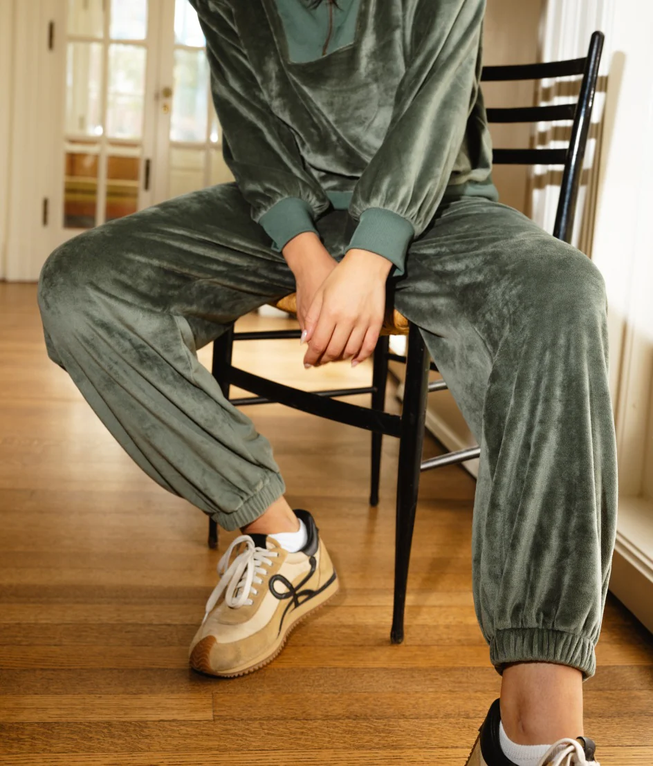 The Plush Velour Jogger - Olive