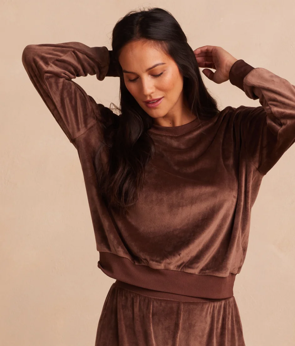 The Plush Velour Relaxed Crew - Chocolate