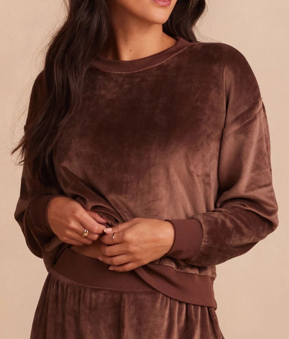 The Plush Velour Relaxed Crew - Chocolate