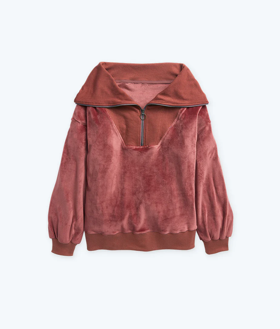 The Plush Velour Half-Zip Pullover - Rosewood