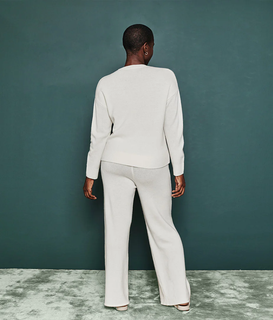 The Luxe Cashmere Blend Sweater Pant - White Sand