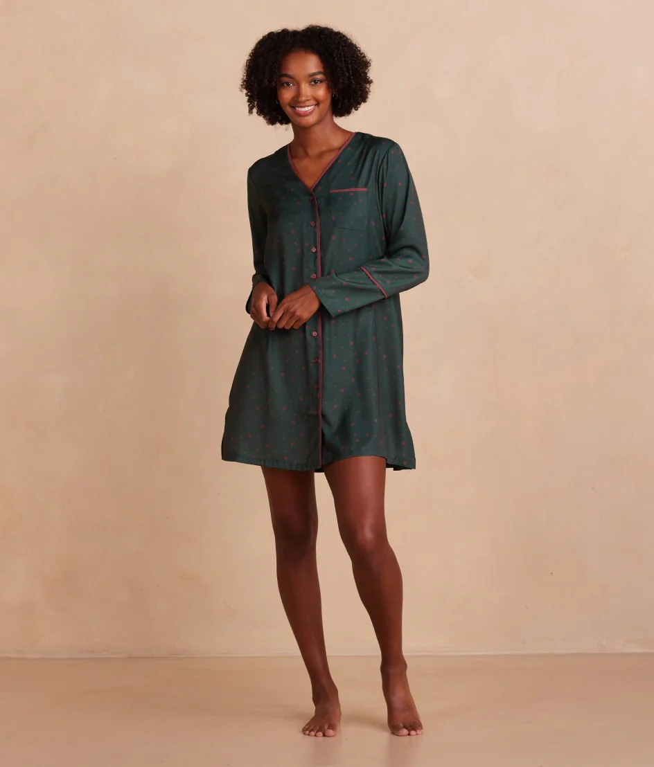 The Cloud 9 Boyfriend Sleep Shirt - Celestial Dot in Eden & Rosewood