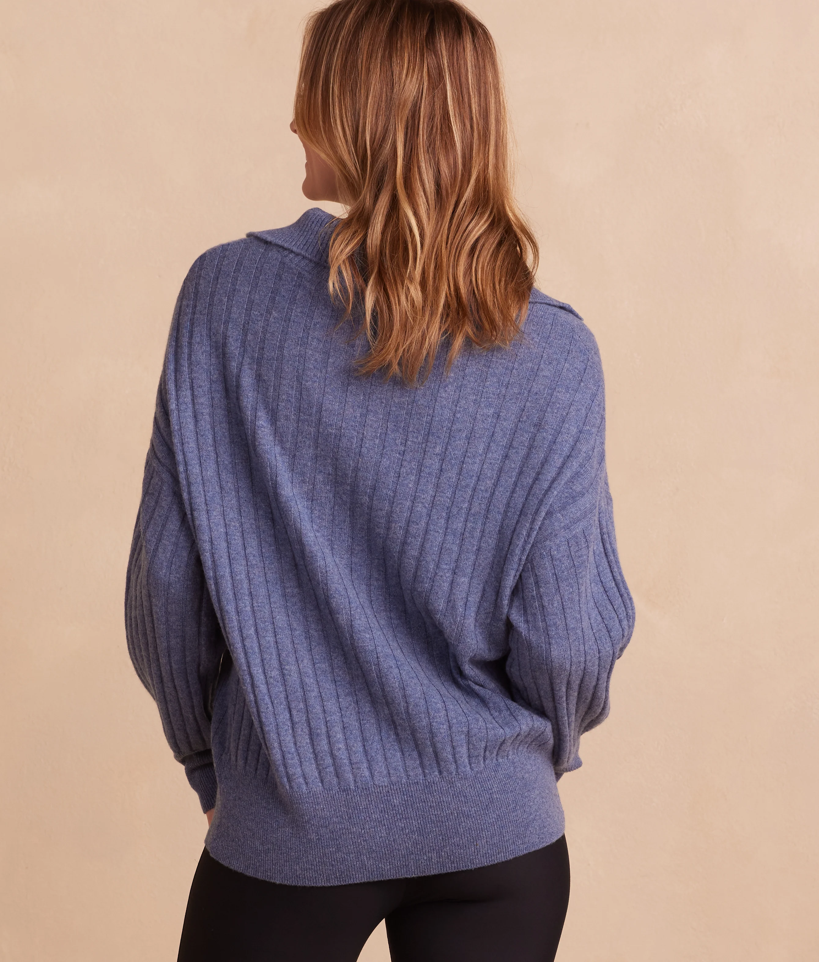The Coziest Cashmere Blend Ribbed Half-Button Sweater - Steel