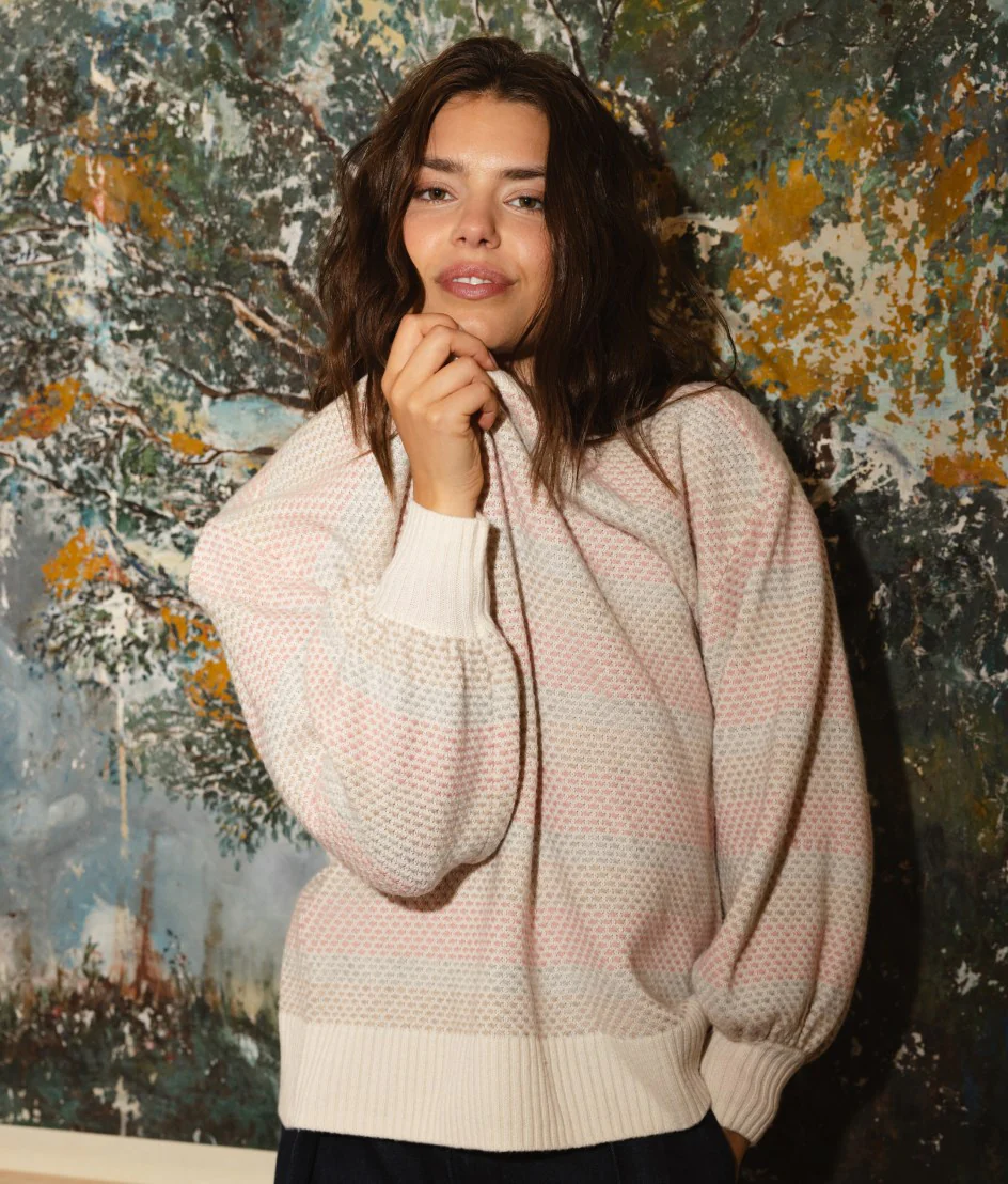 The Coziest Cashmere Blend Soft Stripe Sweater - Pastel Soft Stripe