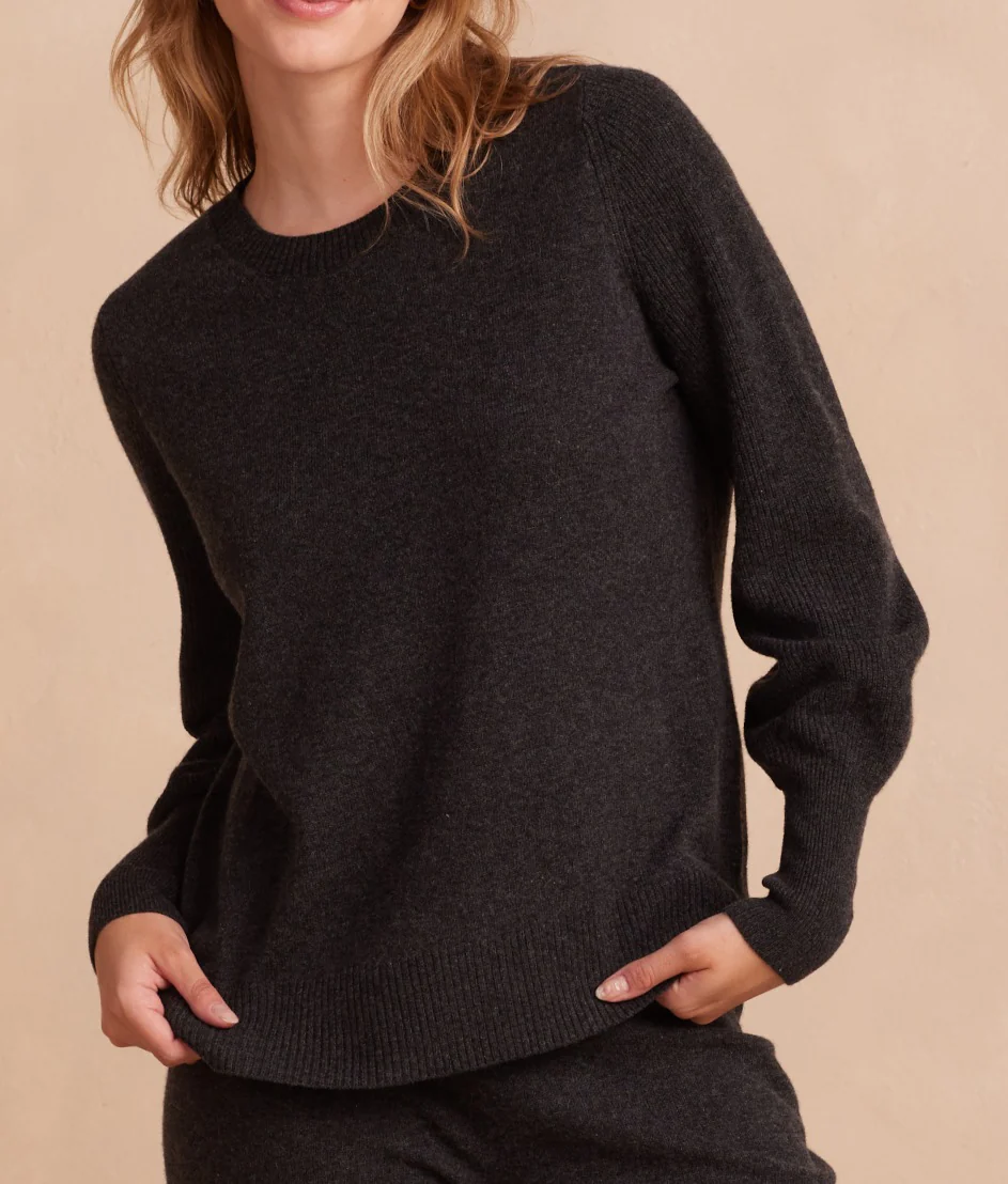 The Coziest Cashmere Blend Bishop-Sleeve Sweater - Charcoal