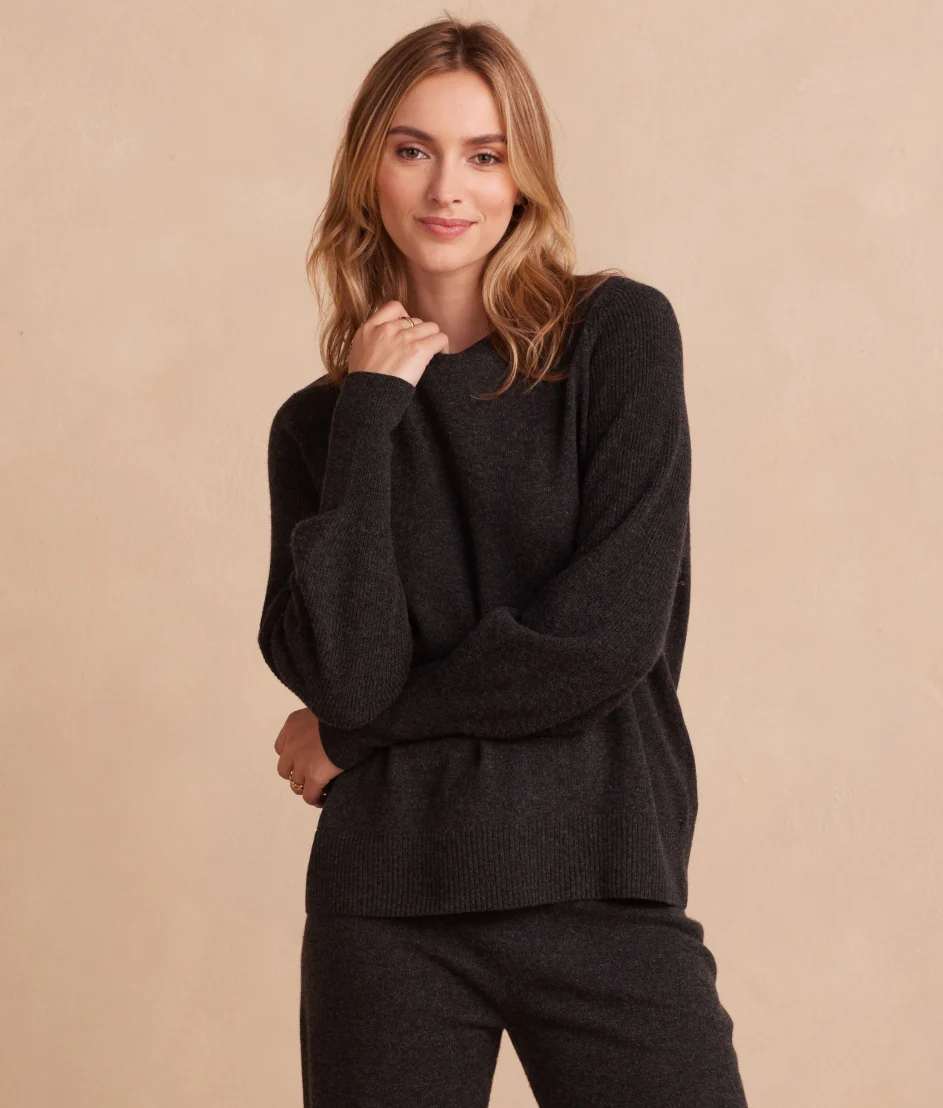 The Coziest Cashmere Blend Bishop-Sleeve Sweater - Charcoal