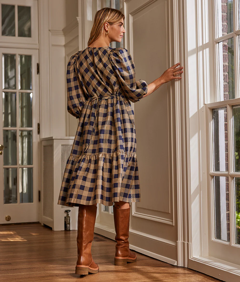 The Tiered Midi Dress - Buffalo Check in Midnight & Toffee