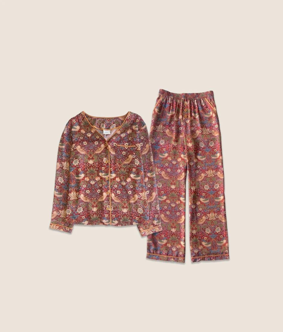 2241-The-Silky-Luxe-Pajama-Set-Strawberry-Thief-in-Crimson-Slate-5.webp The Silky Luxe Pajama Set - Strawberry Thief in Crimson & Slate