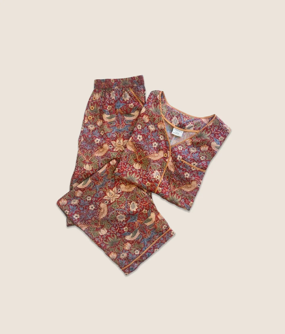 2241-The-Silky-Luxe-Pajama-Set-Strawberry-Thief-in-Crimson-Slate-6.webp The Silky Luxe Pajama Set - Strawberry Thief in Crimson & Slate