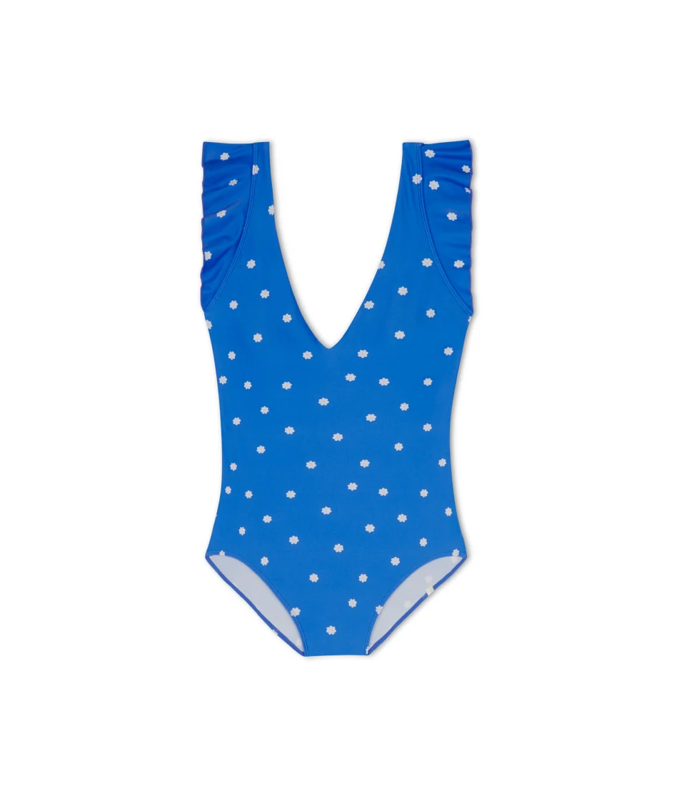 The Ruffle Backflip - Microfloral in Azure & White Sand