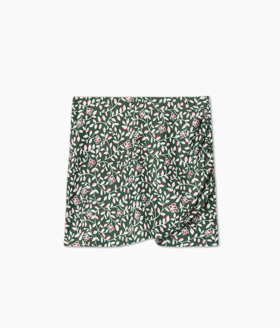 The Ruched Swim Skirt - Twilight Floral in Olive