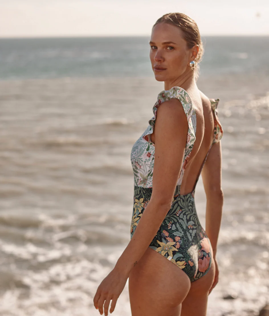 The Long Torso Ruffle Backflip - Bower in Seaglass & Watermelon