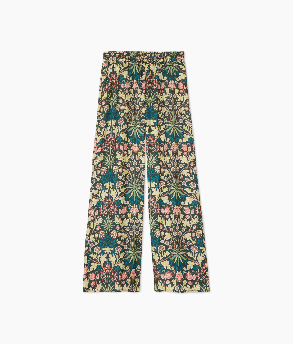The Silky Luxe Palazzo Pants with Ties - Hyacinth in Sunburst & Teal
