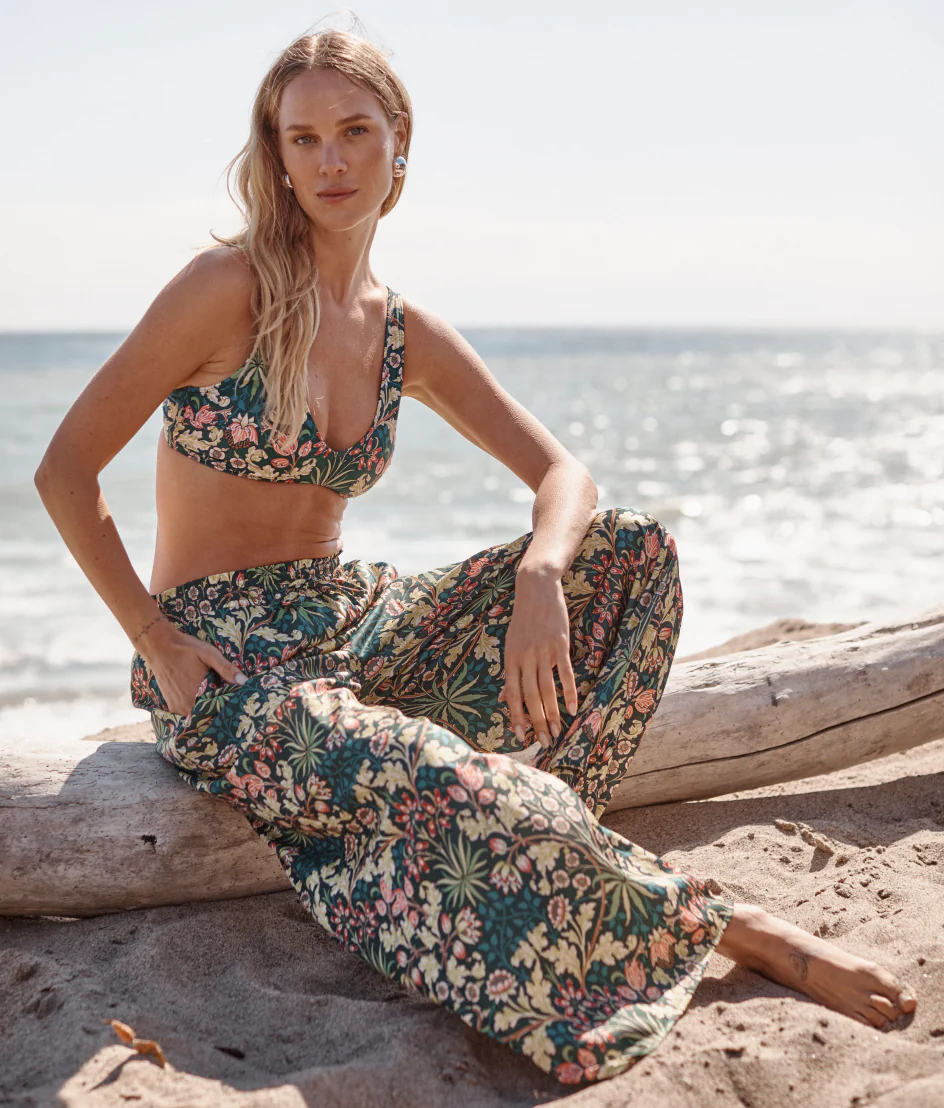 The Silky Luxe Palazzo Pants with Ties - Hyacinth in Sunburst & Teal