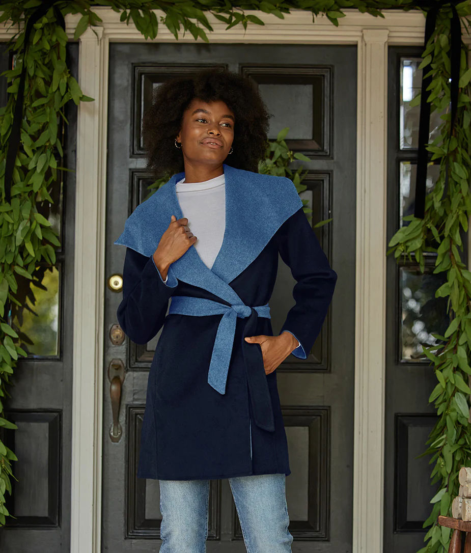 The Warmest Wool Wrap Coat - Midnight & Slate