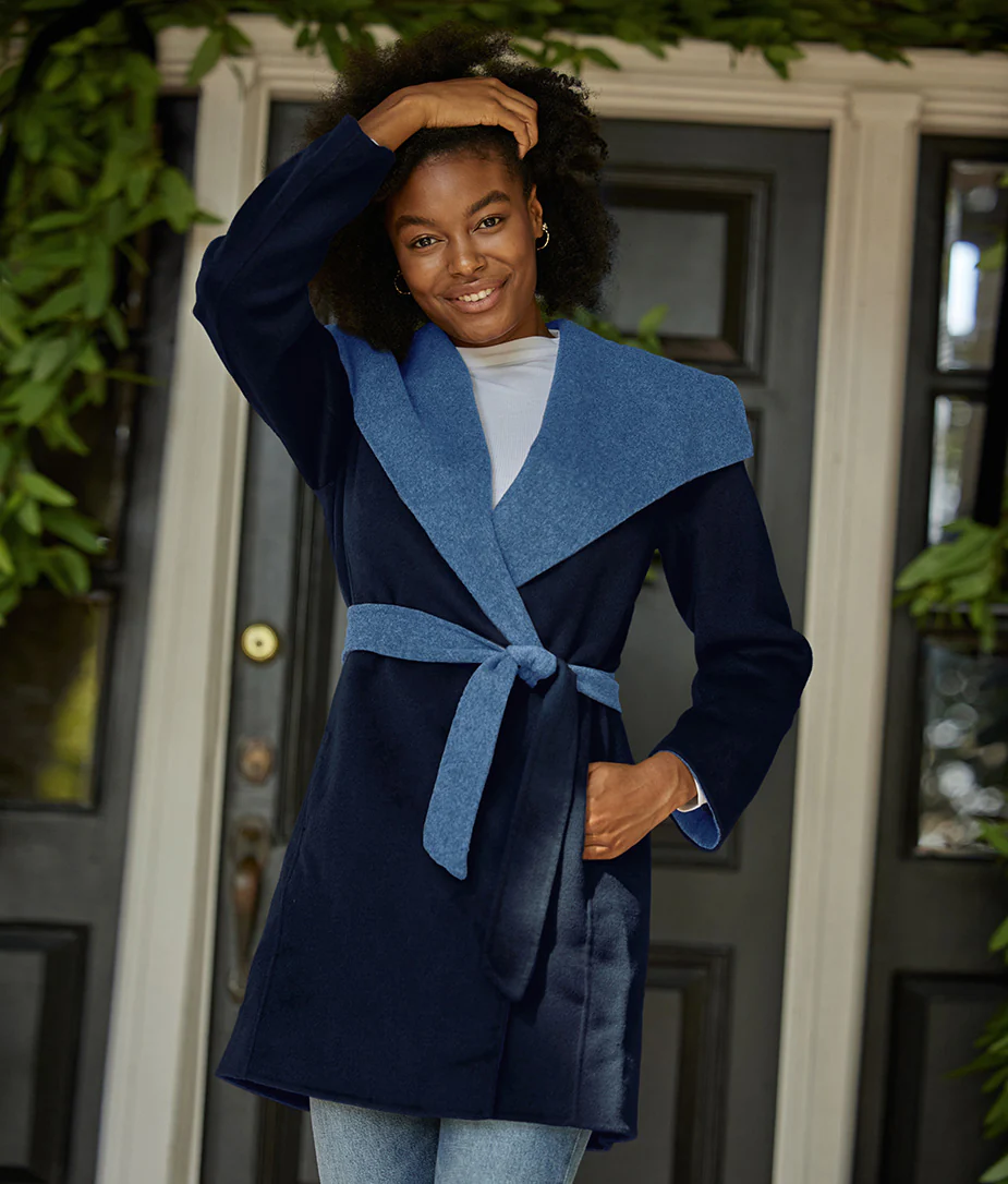 The Warmest Wool Wrap Coat - Midnight & Slate