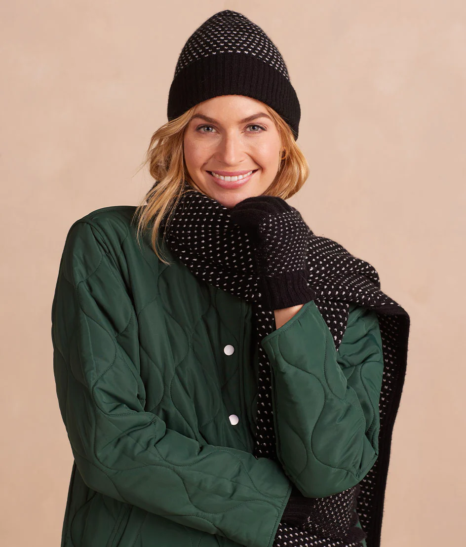 The Luxe Cashmere Blend Mix Stitch Hat - Sea Urchin & White Sand