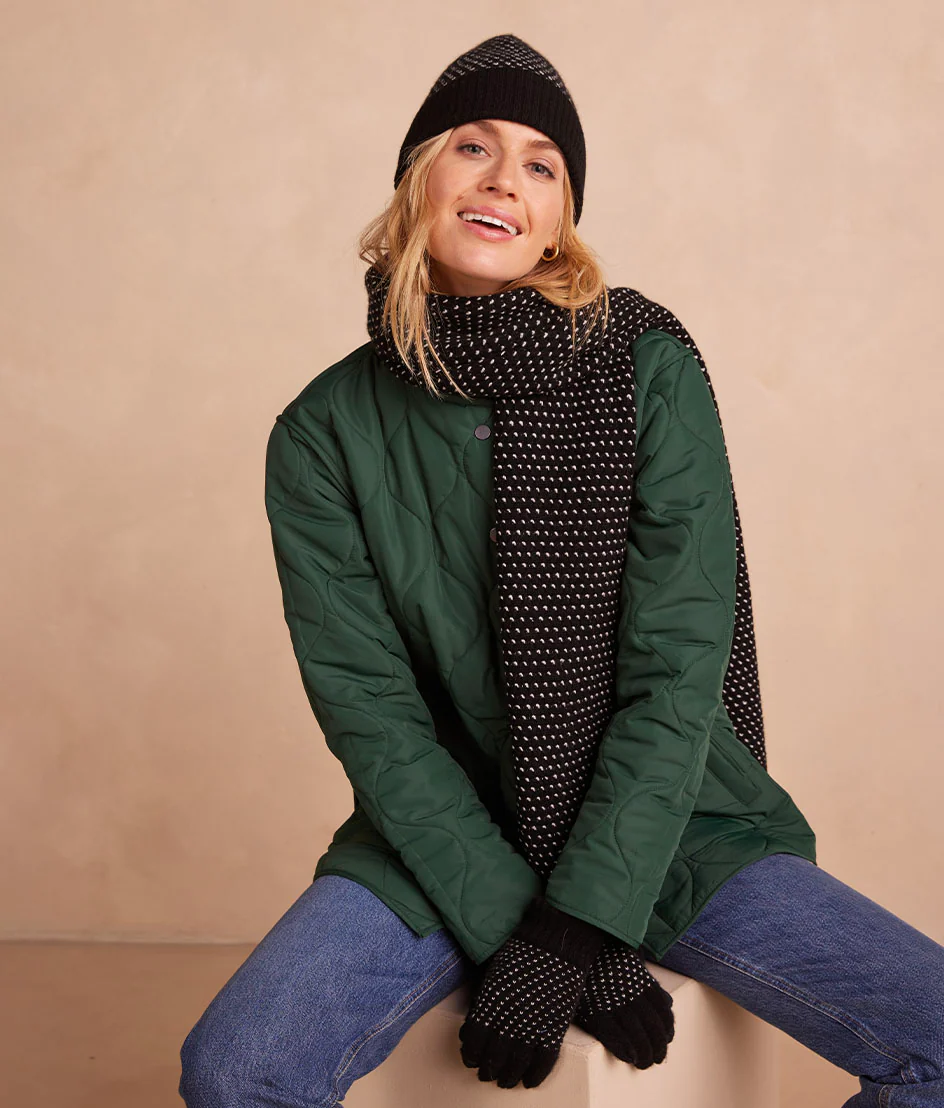 The Luxe Cashmere Blend Mix Stitch Hat - Sea Urchin & White Sand