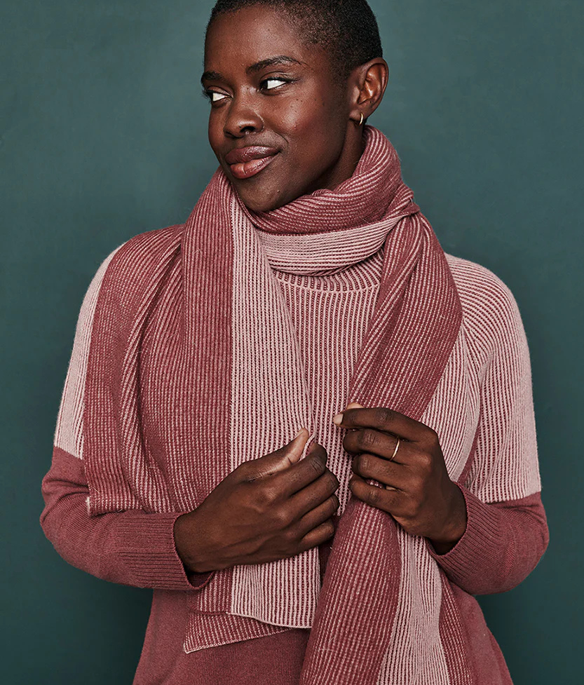 The Coziest Cashmere Blend Ribbed Scarf - Rosewood & Shell