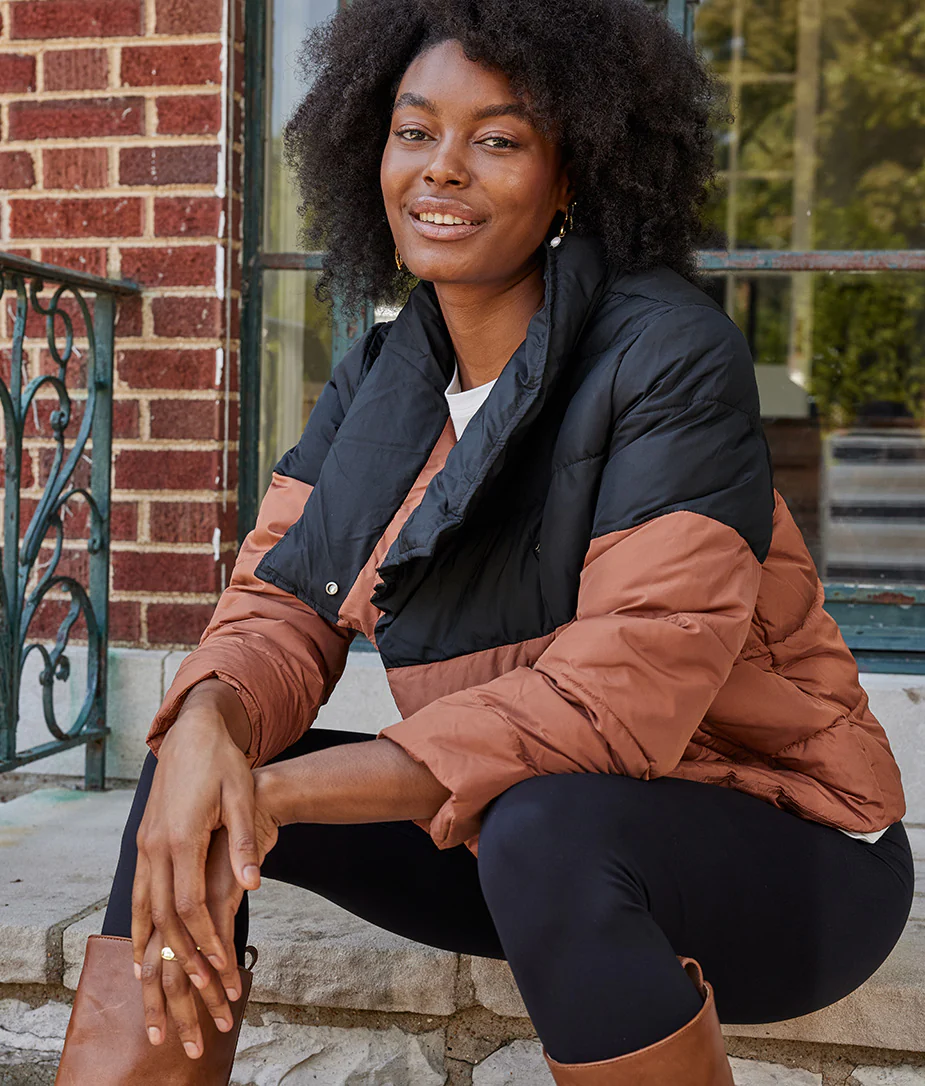 The Colorblock Eco Puffer Jacket - Sea Urchin & Praline