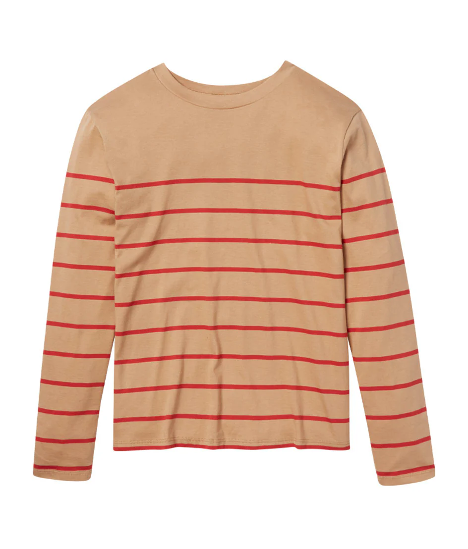 The Luxe Pima Long Sleeve Tee - Toffee & Lava Stripe