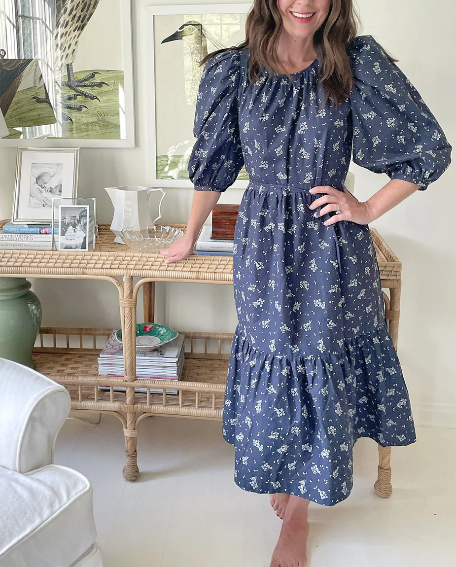 The Tiered Midi Dress - Cottage Floral in Midnight