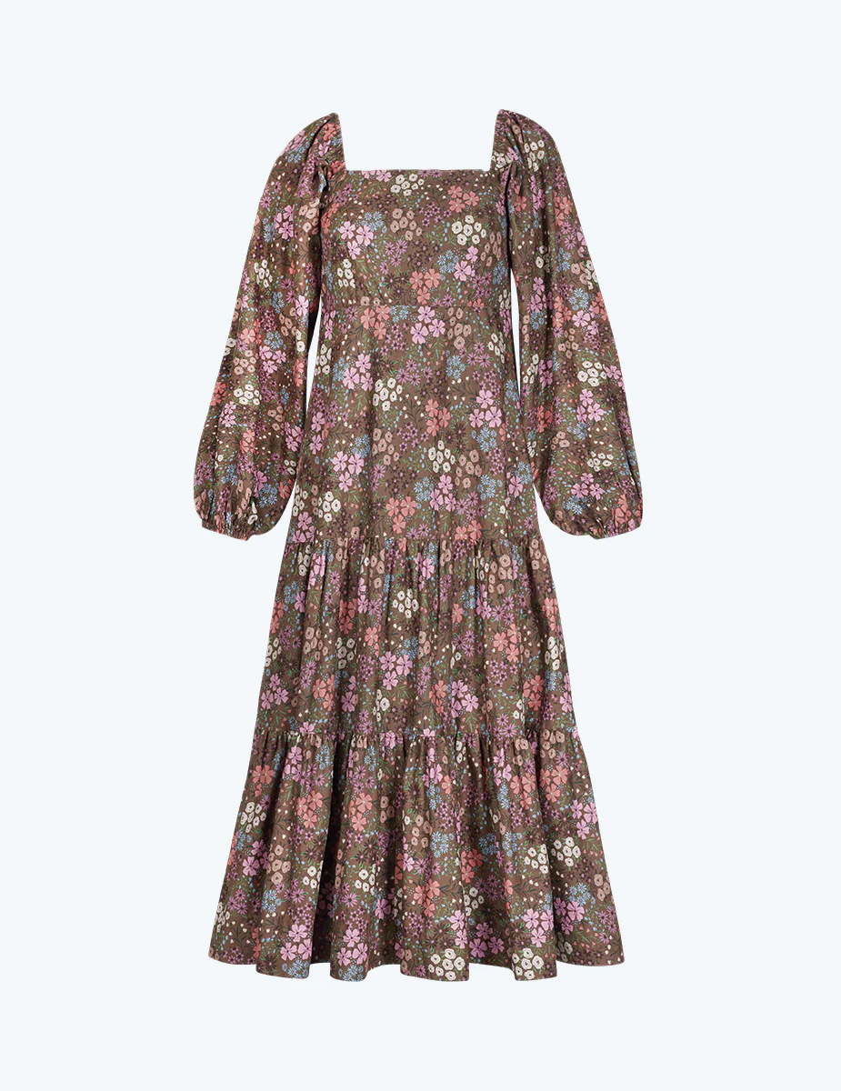 The Tiered Puff Sleeve Dress - Autumn Meadow