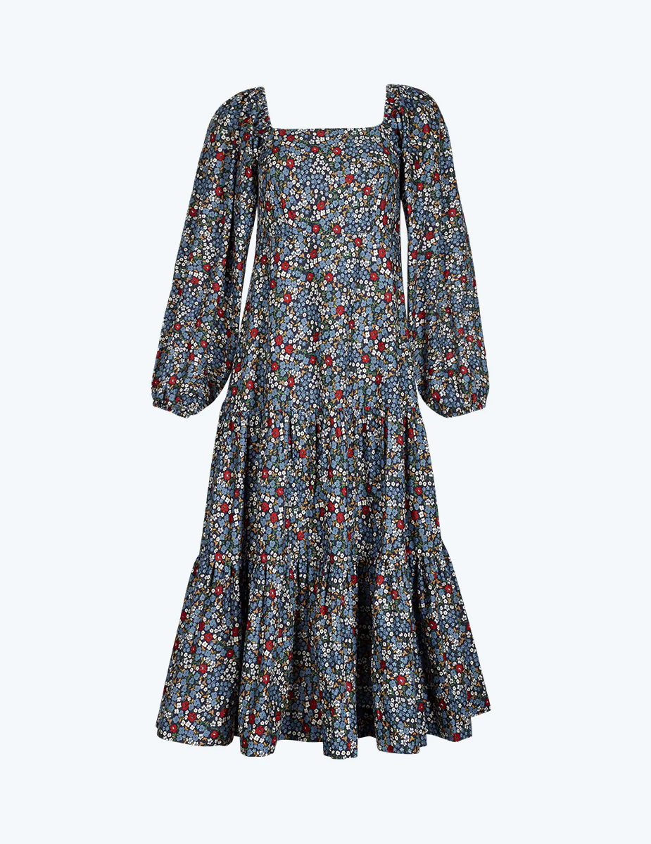 The Tiered Puff Sleeve Dress - Outbloom in Midnight