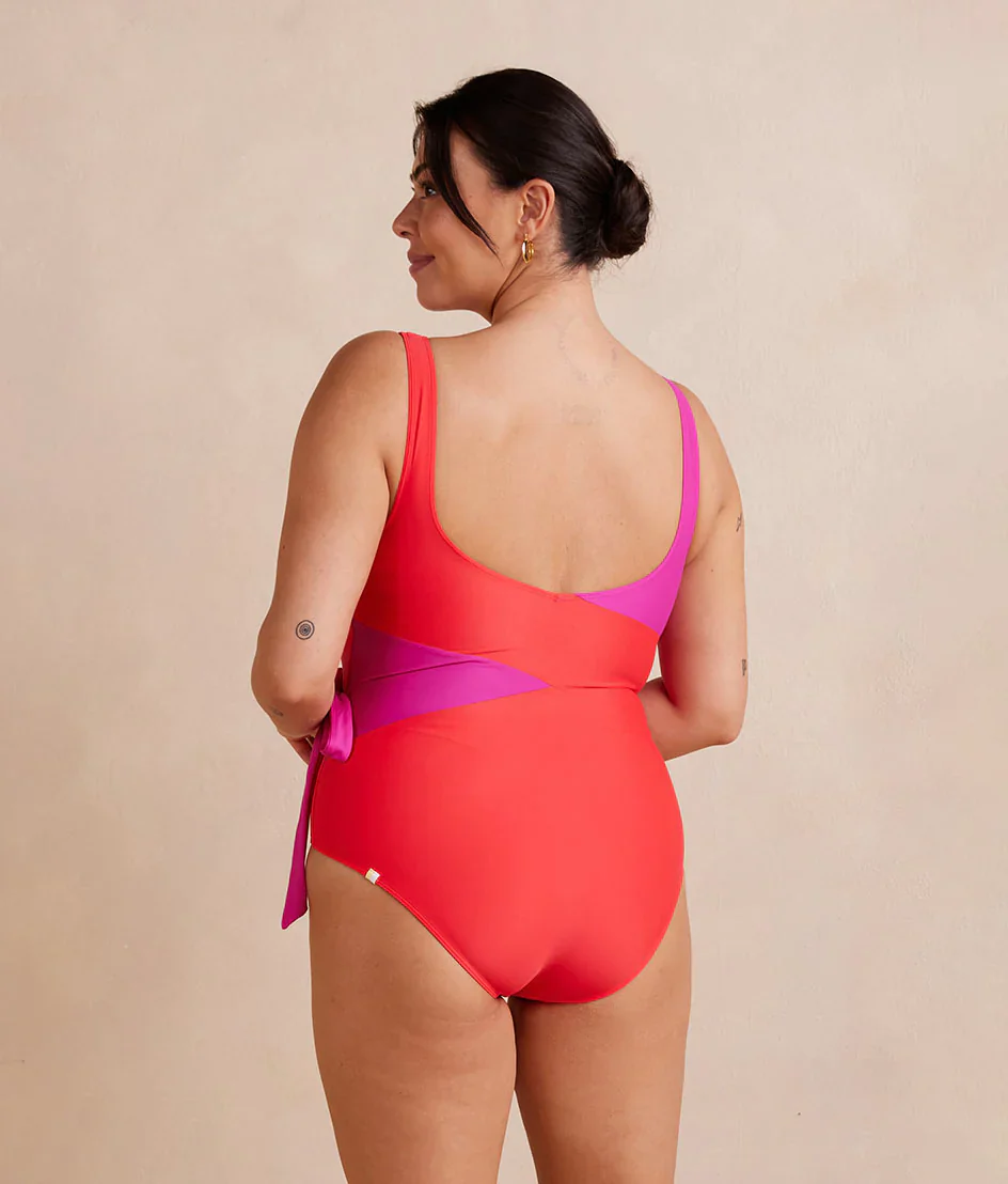 The Long Torso Perfect Wrap One Piece - Hibiscus & Grapefruit