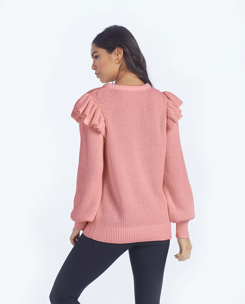The Flirty Ruffle Sleeve Sweater - Desert Rose