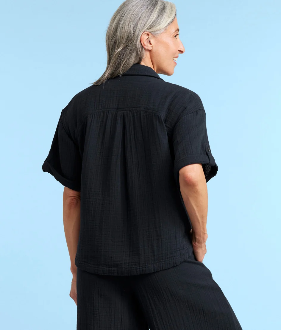 The Cloud Gauze Boxy Cropped Button-Up Shirt - Sea Urchin