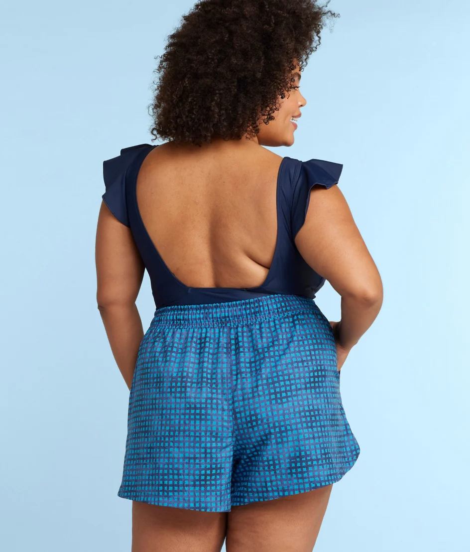 The High Tide Swim Shorts - Gingham in Deep Sea