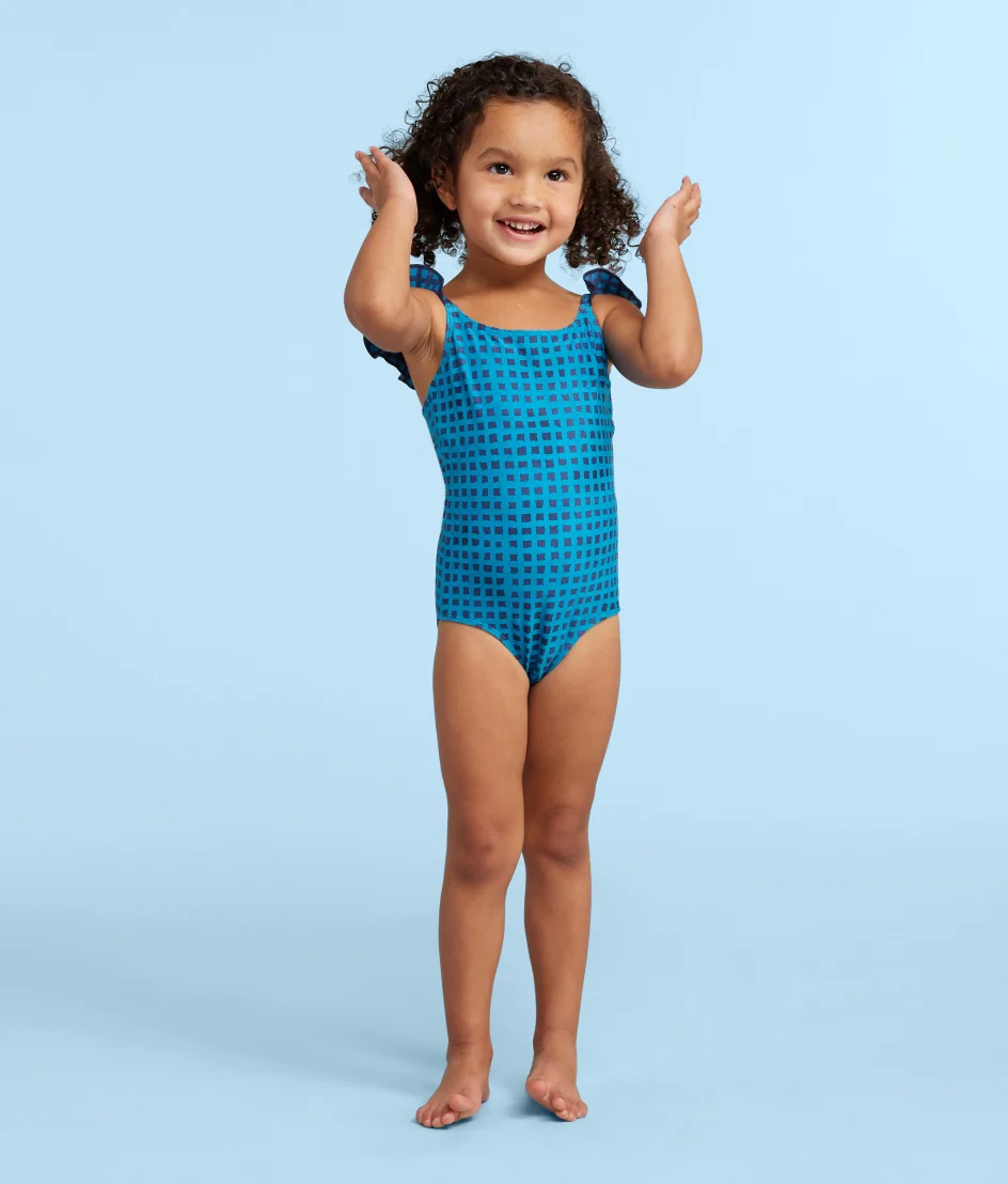 The Girls' Ruffle One Piece - Gingham in Calypso
