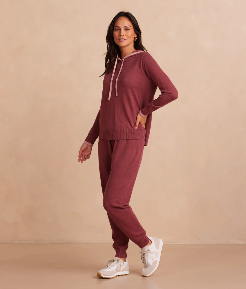 The Coziest Cashmere Blend Jogger - Rosewood & Shell