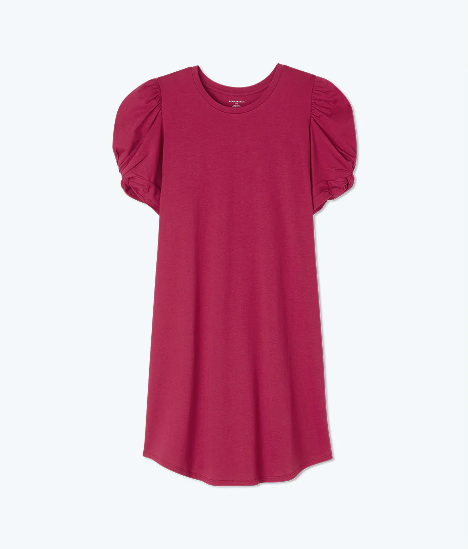 The Luxe Pima Twist-Sleeve T-Shirt Dress - Currant