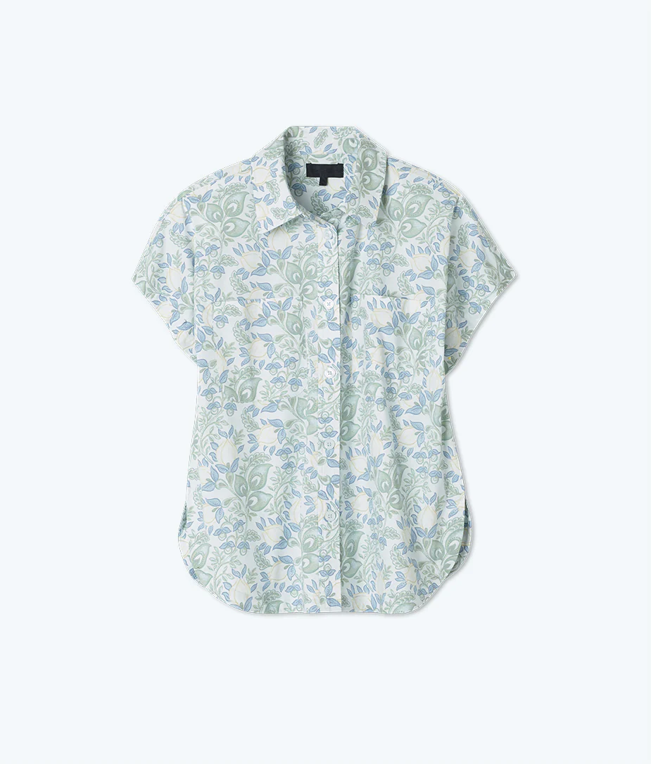 The Poolside Poplin Button-Down Shirt - Secret Garden in Powder Blue & Sage